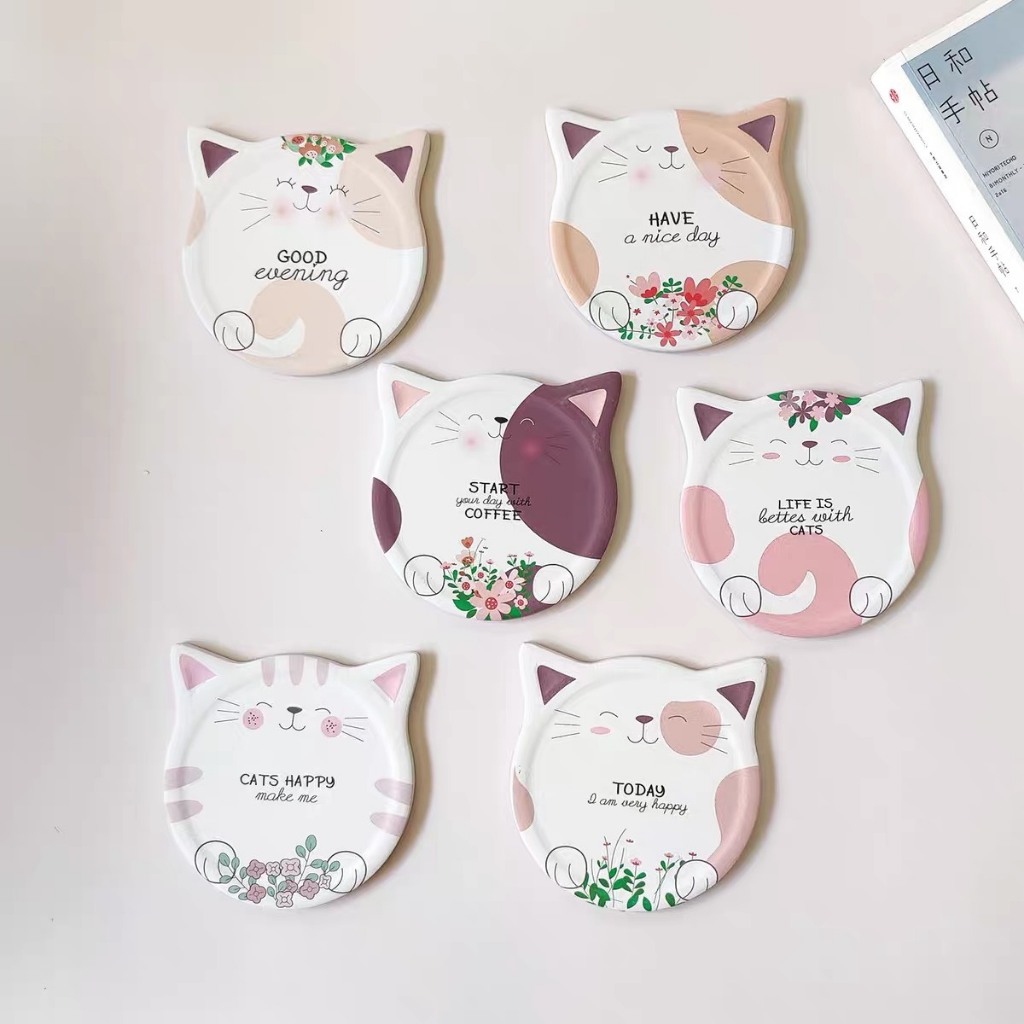 Miếng lót cốc, đế lót ly hình mèo xinh xắn, thấm nước