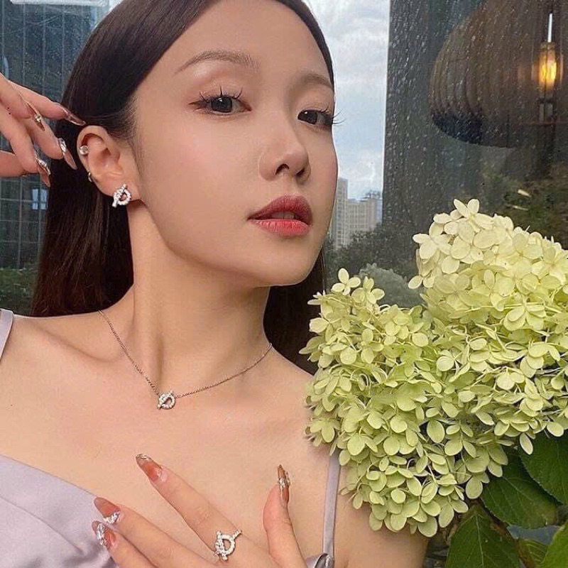 Vòng Cổ, Dây Chuyền, Khuyên tai Heermes đá zircon titan cao cấp không đen gỉ