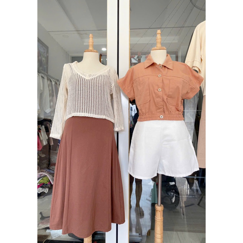 Áo sơmi croptop chun eo siêu xinh