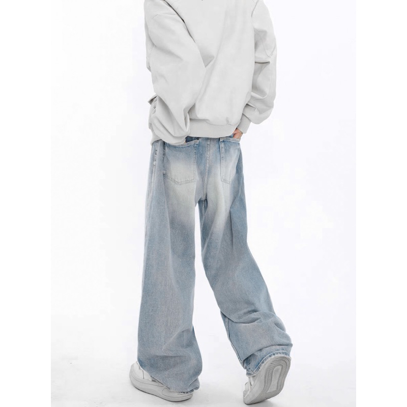 XANH TRẮNG MÂY - JEANS WASH  TRƠN ỐNG RỘNG PHONG CÁCH Y2k PHỦ GÓT HALO KAKI