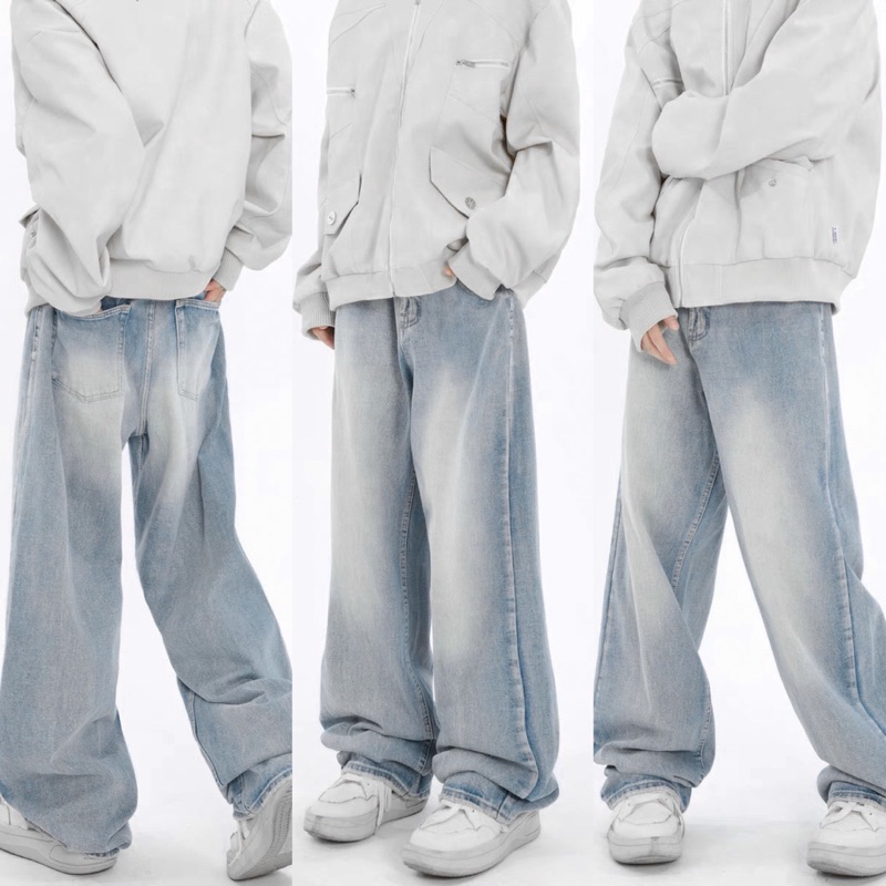 XANH TRẮNG MÂY - JEANS WASH  TRƠN ỐNG RỘNG PHONG CÁCH Y2k PHỦ GÓT HALO KAKI