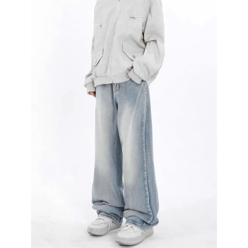 XANH TRẮNG MÂY - JEANS WASH  TRƠN ỐNG RỘNG PHONG CÁCH Y2k PHỦ GÓT HALO KAKI