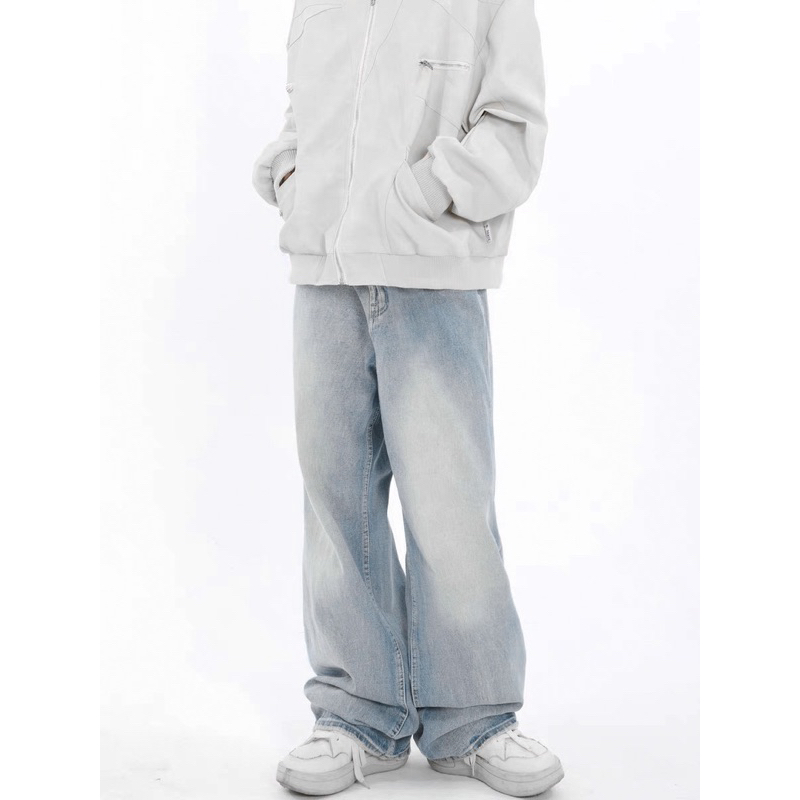 XANH TRẮNG MÂY - JEANS WASH  TRƠN ỐNG RỘNG PHONG CÁCH Y2k PHỦ GÓT HALO KAKI