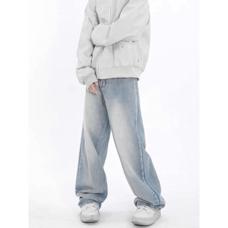 XANH TRẮNG MÂY - JEANS WASH  TRƠN ỐNG RỘNG PHONG CÁCH Y2k PHỦ GÓT HALO KAKI