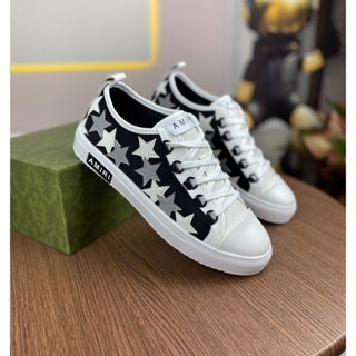  Giày thể thao sneaker nam nữ Amiri canvas thêu ngôi sao da hai bên mũi trắng đế cao su non 