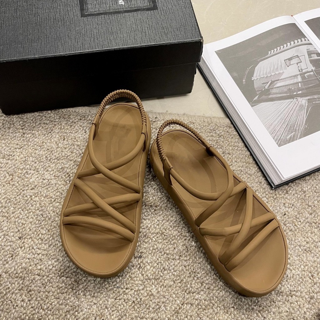 Giày sandal bánh mì Giày QC cao cấp dây đen chéo Giày bánh bèo Sandalbun