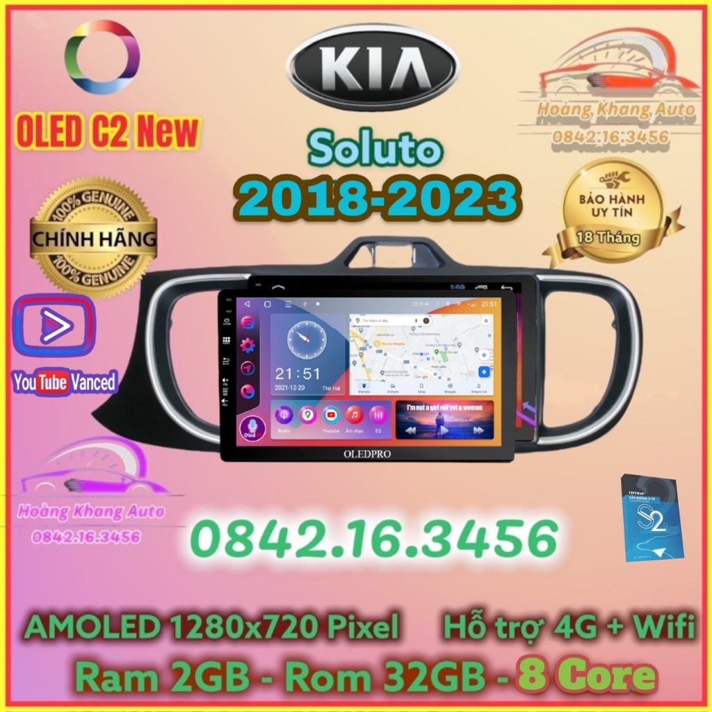 Màn hình Android OLED C2 New Theo Xe KIA Soluto 2019 - 2023, 9 inch kèm dưỡng và jack zin theo xe