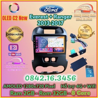 Màn hình Android OLED C2 New Theo Xe RANGER + Everest 2013 - 2017, 9 inch kèm dưỡng canbus và jack nguồn zin
