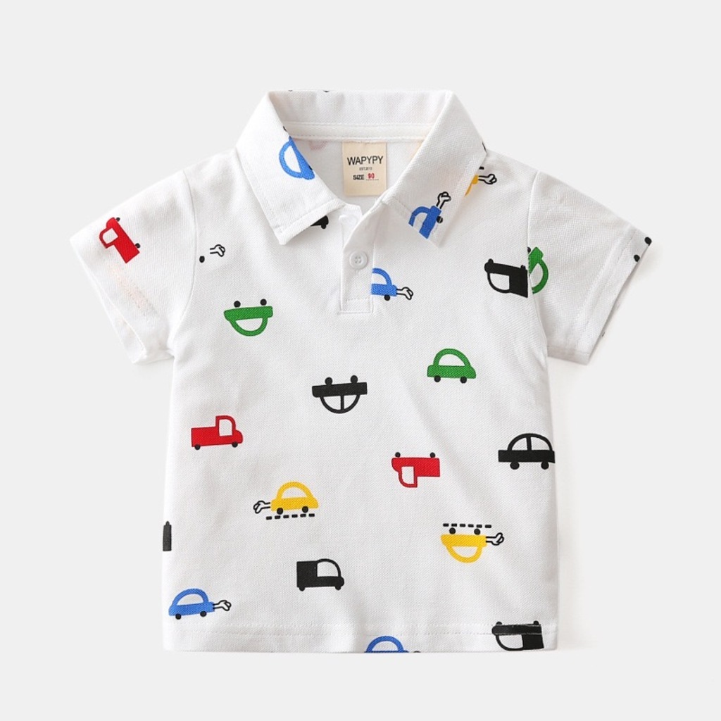 Áo polo cho bé trai KANGMIN KIDS, áo polo trẻ em cộc tay chất cotton cá sấu in hình Gấu cực yêu cho bé từ 2 đến 8 tuổi