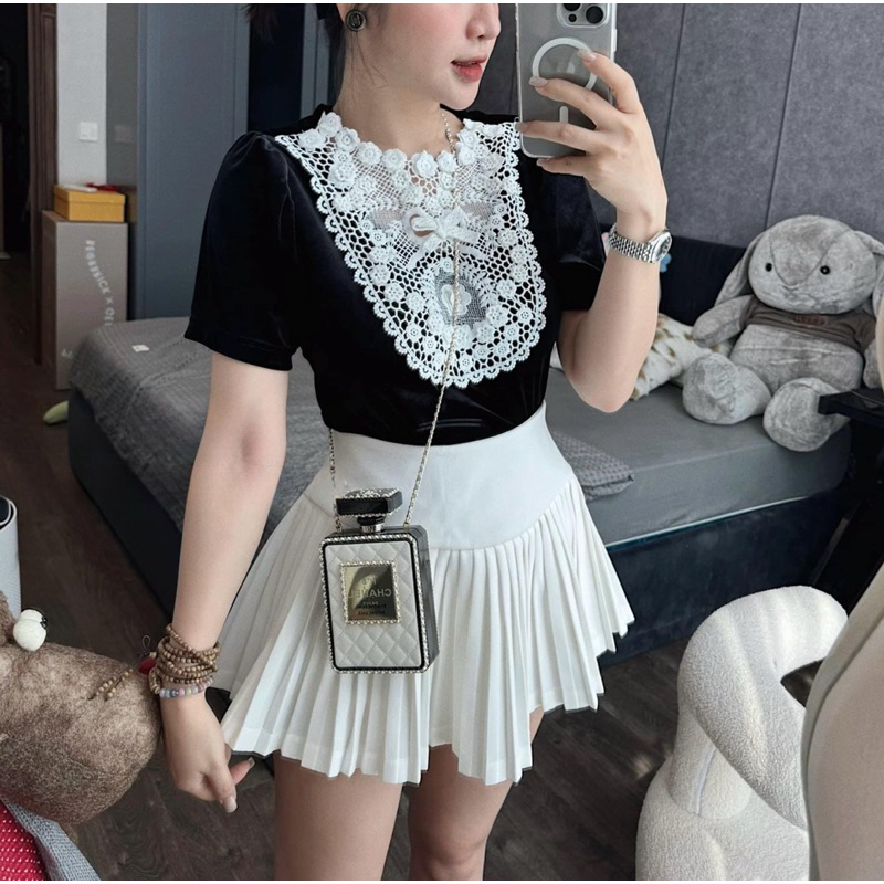 Bigsize - Áo Nhung Cổ Ren Sang Chảnh 60kg-90kg