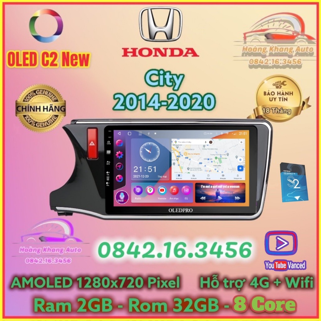 Màn hình Android OLED C2 New Theo Xe HONDA CITY 2014 - 2020, 10 inch kèm dưỡng và jack zin theo xe