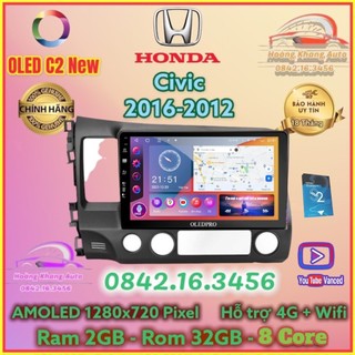 Màn hình Android OLED C2 New Theo Xe HONDA CIVIC 2007 - 2012, 10 inch kèm dưỡng và jack nguồn zin