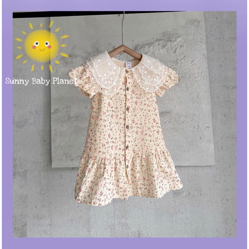 Váy bé gái cổ sen 3 lớp Sunny váy xinh cho bé chất cotton Cara váy đuôi cá màu trắng beige vintage