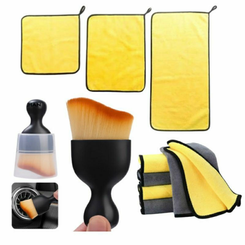 Combo Khăn lau xe và chổi vệ sinh nội thất xe hơi