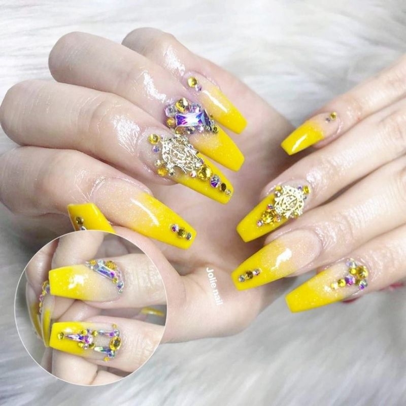 Móng Tay Thiết Kế theo số đo móng thật - màu vàng YY2