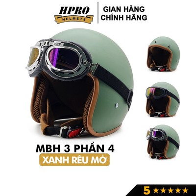 Mũ bảo hiểm 3/4 đầu Sundy Helmets, màu xanh rêu mờ mạnh mẽ, nam tính, Freesize (54-58cm) kèm kính phi công, UV