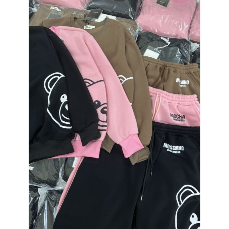 SET THU ĐÔNG NỈ BÔNG IN GẤU, BỘ NỈ TAY DÀI QUẦN DÀI BIGSIZE 60-95KG