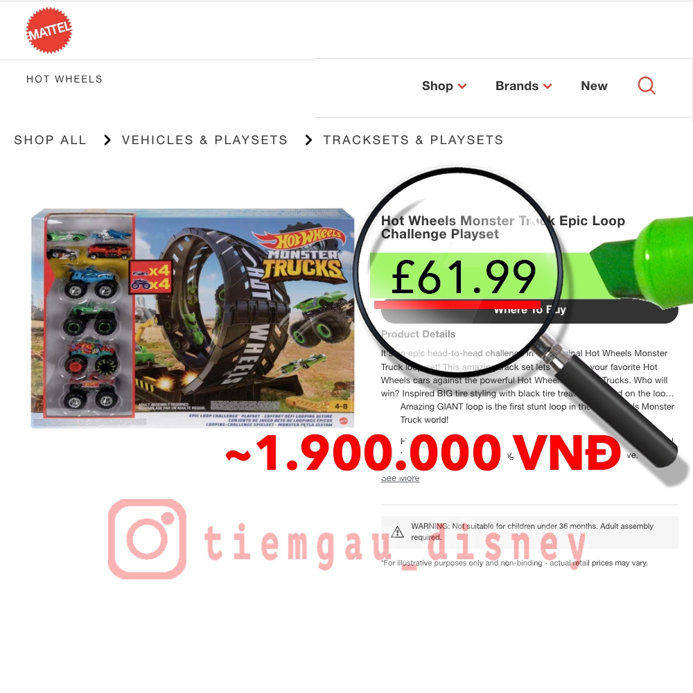 Đồ Chơi HOT WHEELS Thử thách vòng lặp sử thi xe tải quái vật - Hot Wheels Monster Truck Epic Loop Challenge