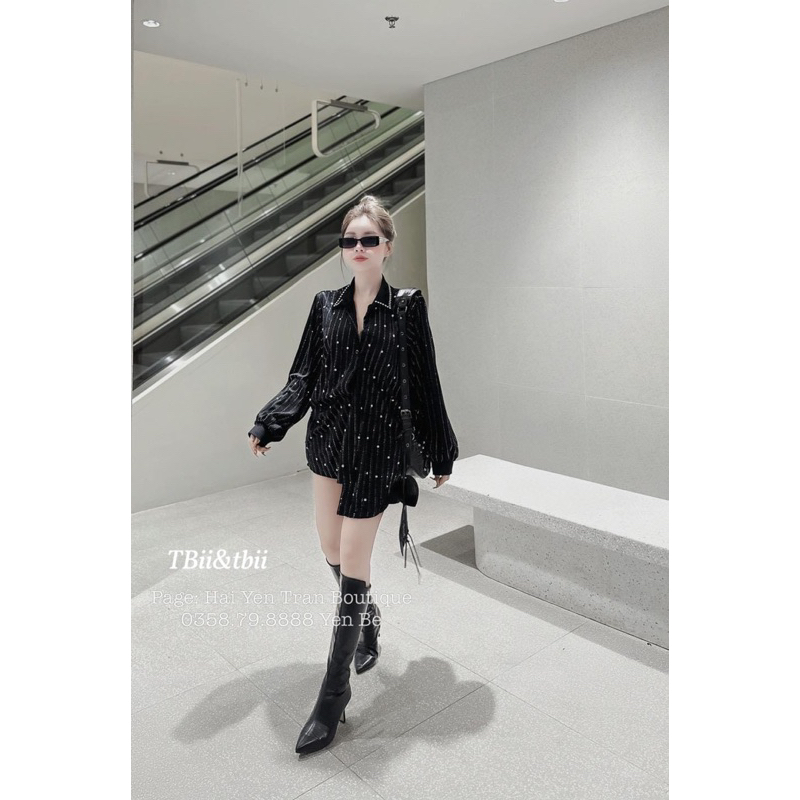 Áo Sơmi Đính Đá Viền Cổ Hot Hit
