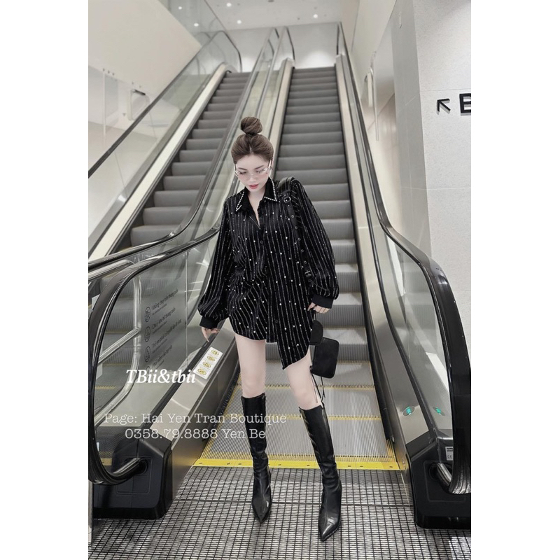 Áo Sơmi Đính Đá Viền Cổ Hot Hit