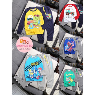 Đồ bộ thun cotton xuất bé trai tay dài thu đông