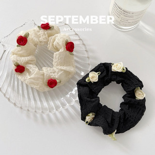 Dây cột tóc, dây buộc tóc nữ scrunchies đính hoa hồng