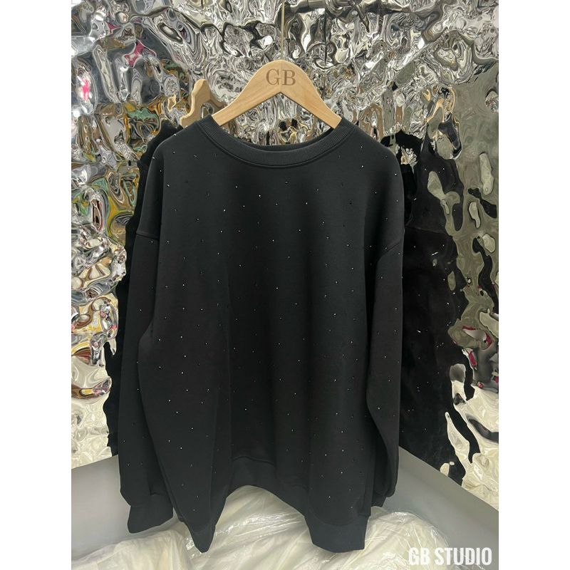 Áo nỉ cổ tròn da cá đính đá