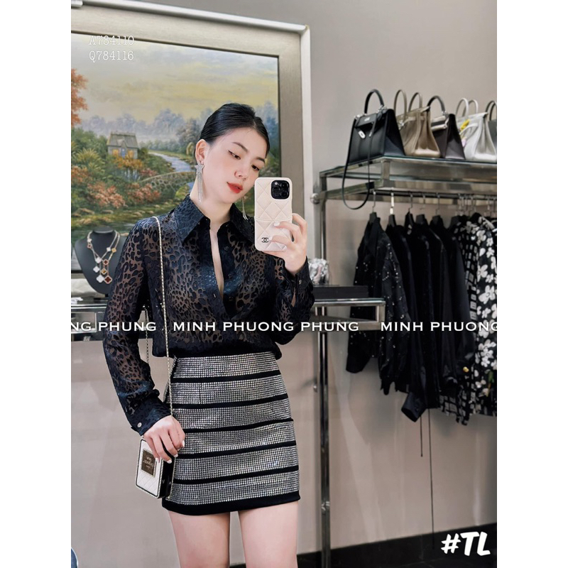 Áo Sơmi Ren Y.S.L Mix Sooc Nhung Kèm Belt Hoa