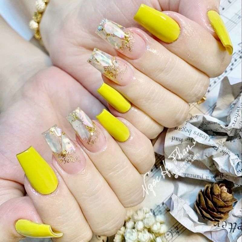 Móng Tay Thiết Kế theo số đo móng thật - màu vàng YY2