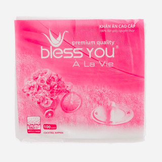 Khăn giấy ăn bless you cao cấp gói 100 tờ 33x33cm