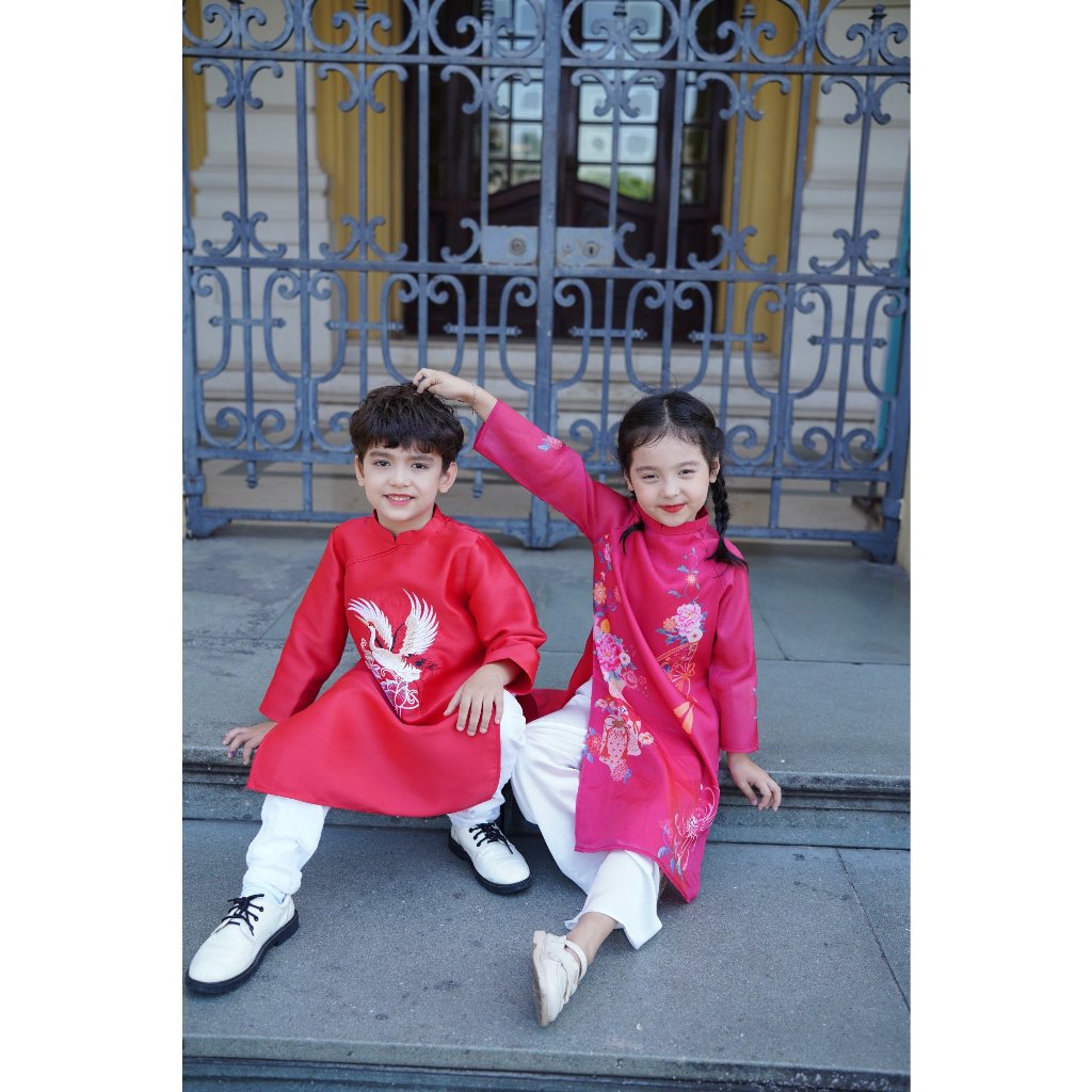 Áo cách tân đôi bé 🔥SALE SỐC🔥 chất liệu tafta và tơ kim sa cao cấp, màu sắc dễ thương - Áo Dài Cho Bé Baby Store - ADB35
