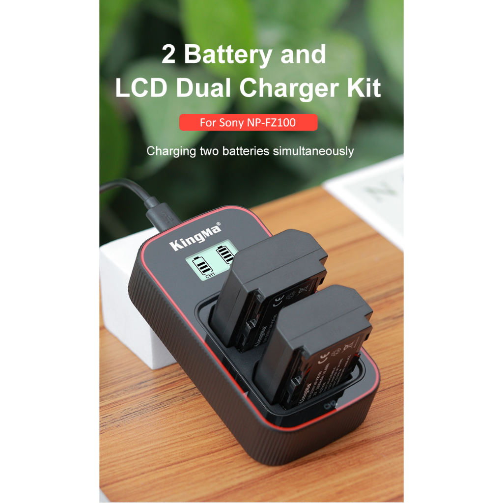 Bộ 2 pin 1 sạc đôi Kingma Sony FZ100 NP-FZ100 Sony Alpha FX3 FX30 A7C A6700 A6600 A74 A73 A7R5 A7S3 A7R4 A9ii A1 A7S4 e1