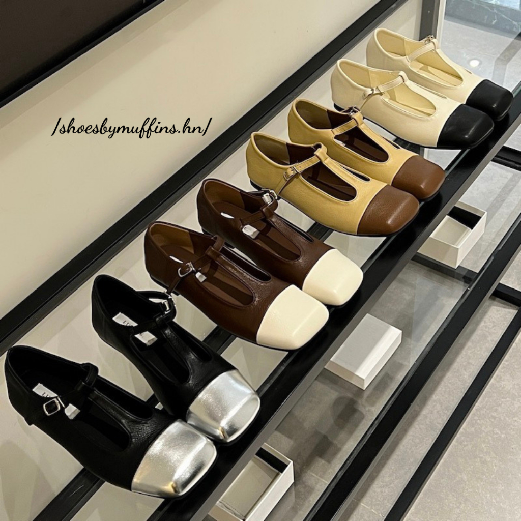 Giày búp bê Mary jane phối màu đơn giản phong cách Thu Đông