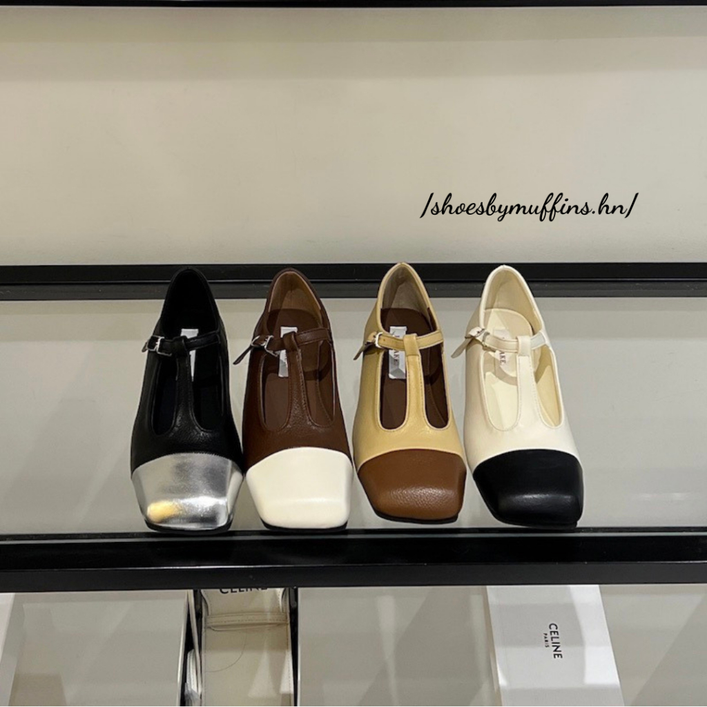 Giày búp bê Mary jane phối màu đơn giản phong cách Thu Đông