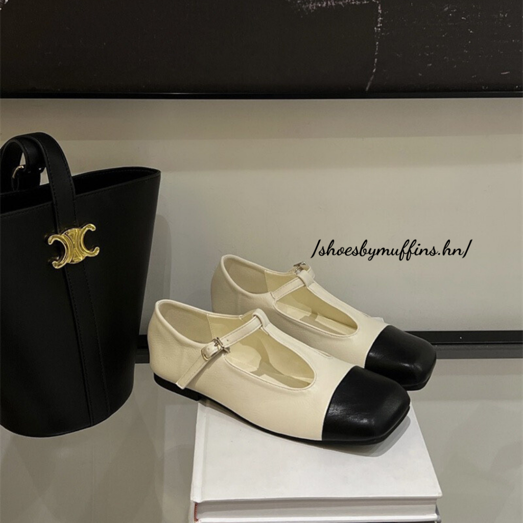 Giày búp bê Mary jane phối màu đơn giản phong cách Thu Đông