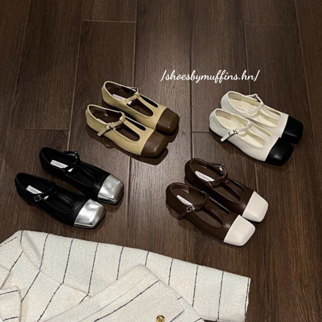 Giày búp bê Mary jane phối màu đơn giản phong cách Thu Đông