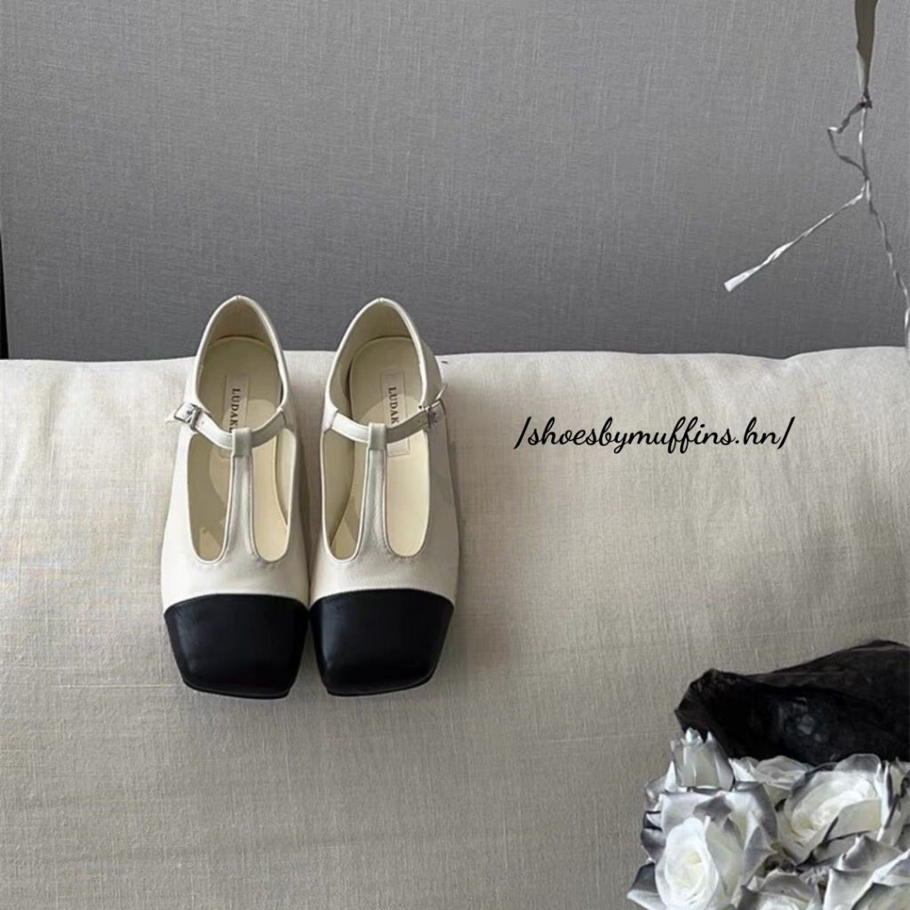Giày búp bê Mary jane phối màu đơn giản phong cách Thu Đông
