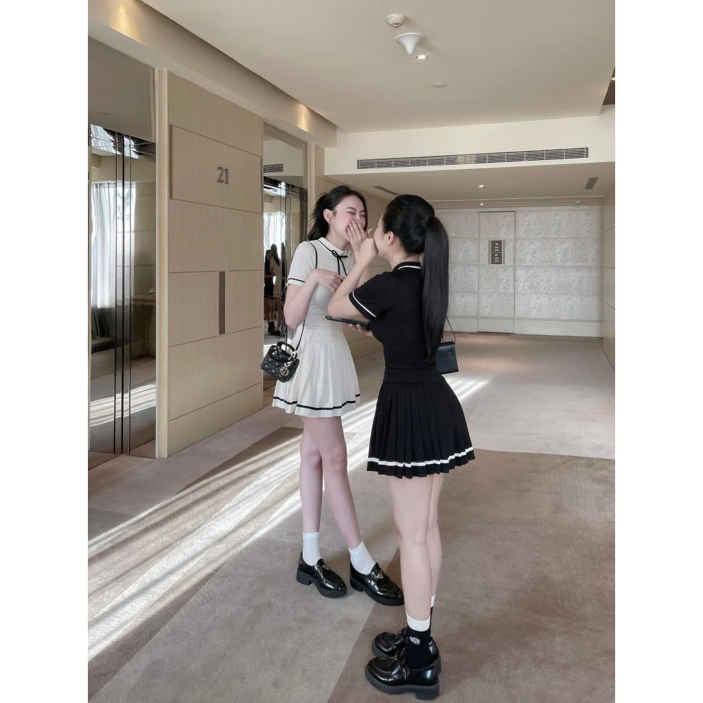 Set áo nơ mix chân váy xếp ly, set áo thun len cộc tay kèm chân váy tennis ♥️ 𝐌𝐀𝐂𝐈 𝐒𝐄𝐓 - 𝐀𝐒𝐇𝐘𝐋𝐄𝐘 ♥️ LOẠI 1