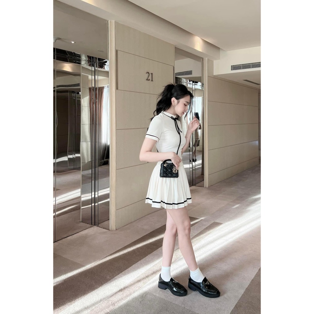 Set áo nơ mix chân váy xếp ly, set áo thun len cộc tay kèm chân váy tennis ♥️ 𝐌𝐀𝐂𝐈 𝐒𝐄𝐓 - 𝐀𝐒𝐇𝐘𝐋𝐄𝐘 ♥️ LOẠI 1