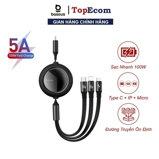 Cáp Sạc Nhanh Dây Rút 3 Đầu 100w Baseus CAMJ010201 Cổng Type C ra Micro,Type C, Táo Sạc Nhanh Cho Điện Thoại, LapTop