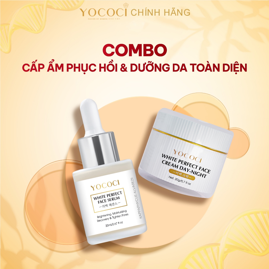 Bộ Dưỡng Trắng Da Mặt YOCOCI Dưỡng Ẩm, Chống Lão Hóa, Se Khít Lỗ Chân Lông Gồm 1 Kem Face 20g & 1 Serum 20ml