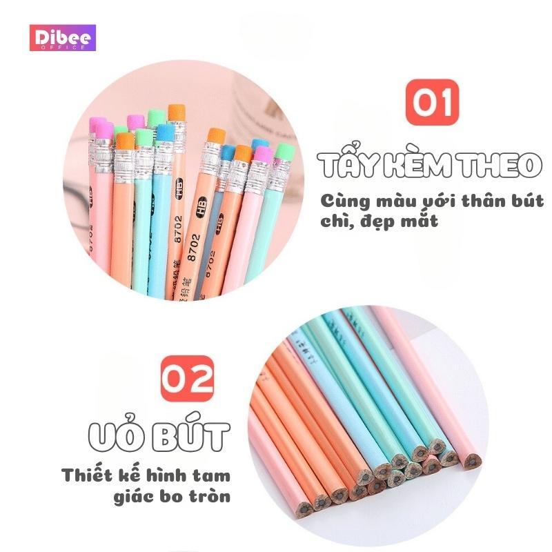 Bút chì HB DiBee thân gỗ hình tam giác kèm tẩy nhiều màu B34