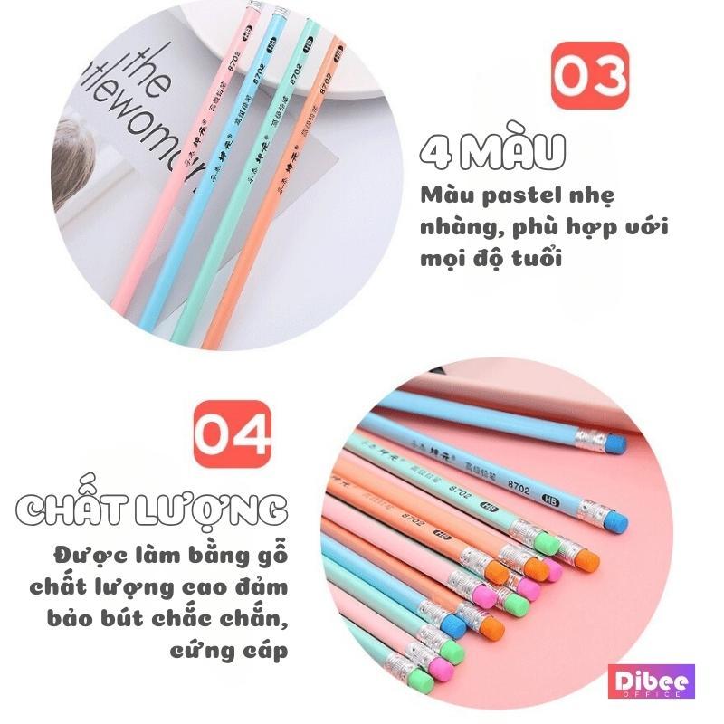 Bút chì HB DiBee thân gỗ hình tam giác kèm tẩy nhiều màu B34