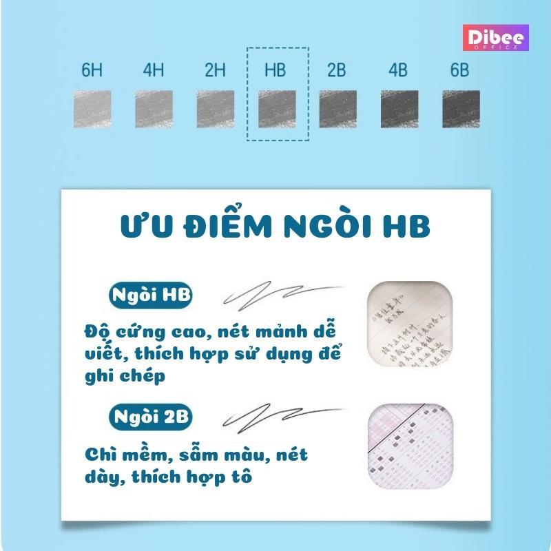Bút chì HB DiBee thân gỗ hình tam giác kèm tẩy nhiều màu B34