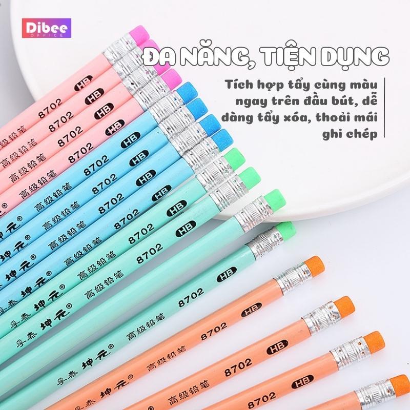 Bút chì HB DiBee thân gỗ hình tam giác kèm tẩy nhiều màu B34