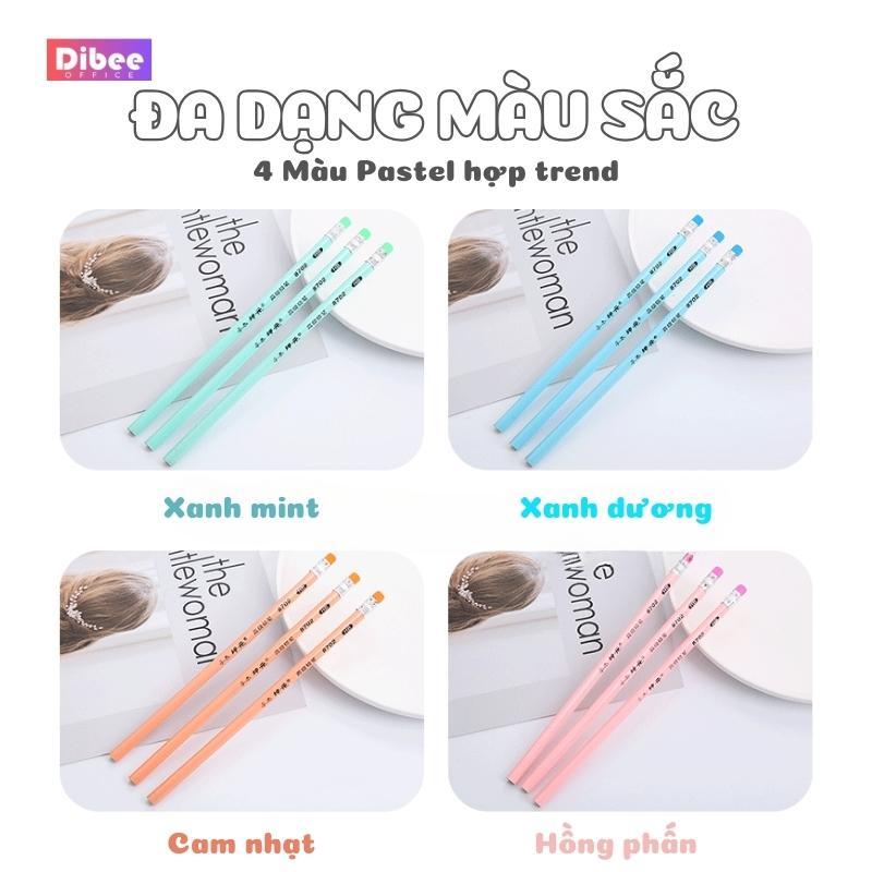 Bút chì HB DiBee thân gỗ hình tam giác kèm tẩy nhiều màu B34
