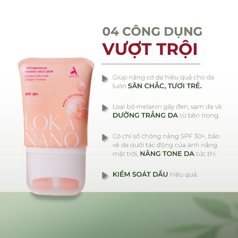 Kem Dưỡng Da Cổ Loka Nano Abera 50ML Có Lăn Massage chăm sóc, phục hồi da cổ, lấy lại sự đàn hồi của tuổi xuân