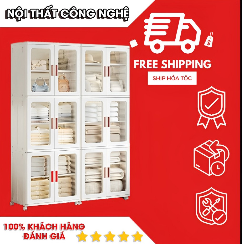 Tủ giày dép gấp gọn, tủ để túi xách, quần áo, đồ nhà bếp đa năng, cửa trong suốt, có bánh xe, chất liệu nhựa PP cao cấp