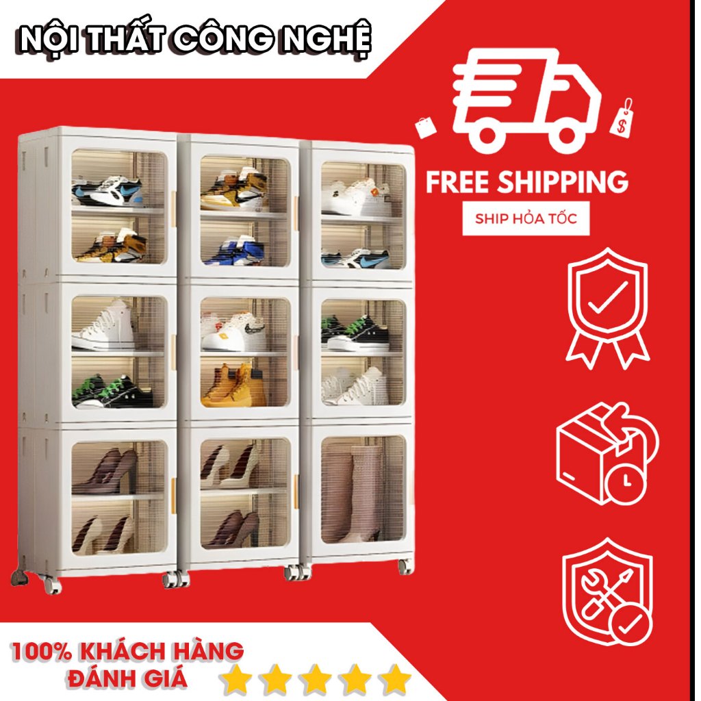 Tủ để giày dép gấp gọn có bánh xe, tủ để túi xách vô cùng sang trọng, chất liệu nhựa PP cao cấp, bảo hành nhựa 2 năm