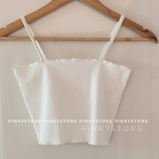 (2 màu trắng đen) Áo dây cuốn biên vải mềm mịn PINKYSTORE